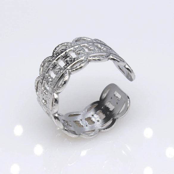 Unisex Geometric Titanium Steel Open Adjustable Ring With Electroplated Finish Exaggerated Hip Hop Style Statement Band
