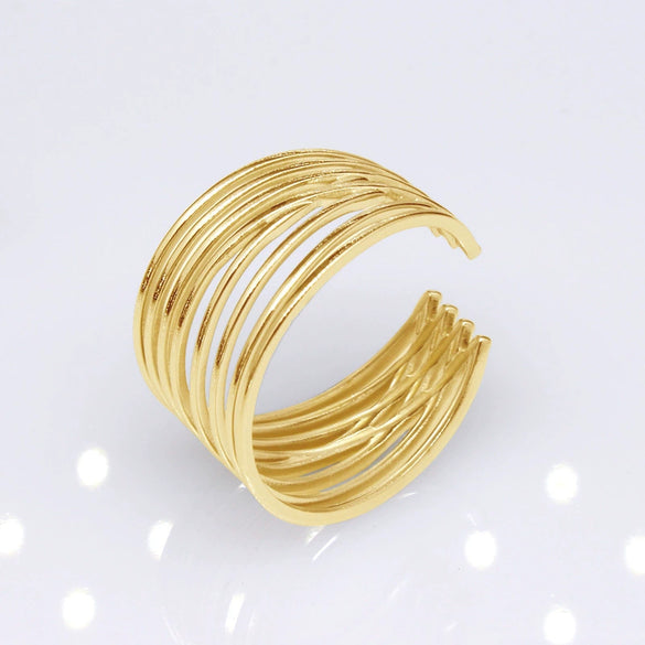 Unisex Geometric Titanium Steel Open Adjustable Ring With Electroplated Finish Exaggerated Hip Hop Style Statement Band