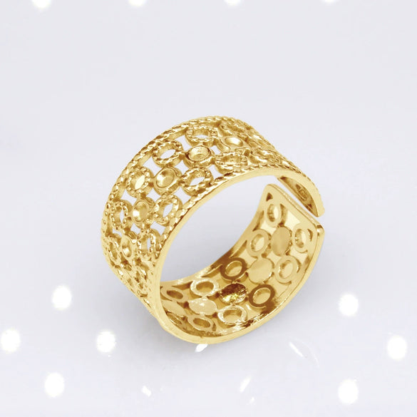 Unisex Geometric Titanium Steel Open Adjustable Ring With Electroplated Finish Exaggerated Hip Hop Style Statement Band