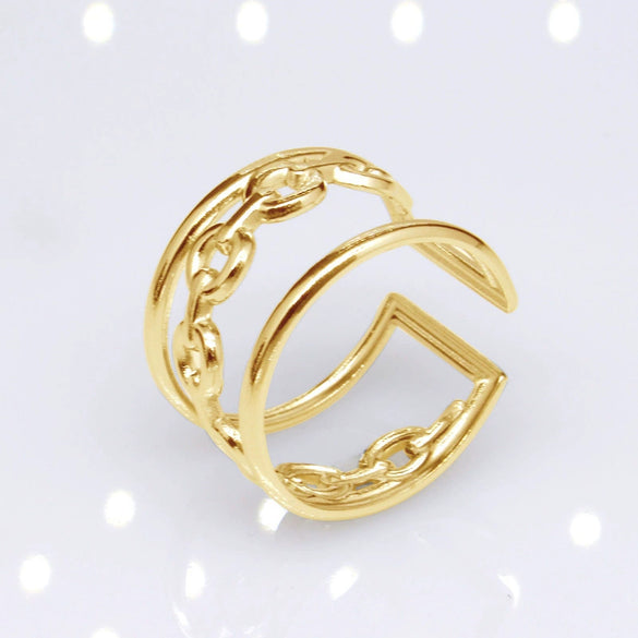 Unisex Geometric Titanium Steel Open Adjustable Ring With Electroplated Finish Exaggerated Hip Hop Style Statement Band