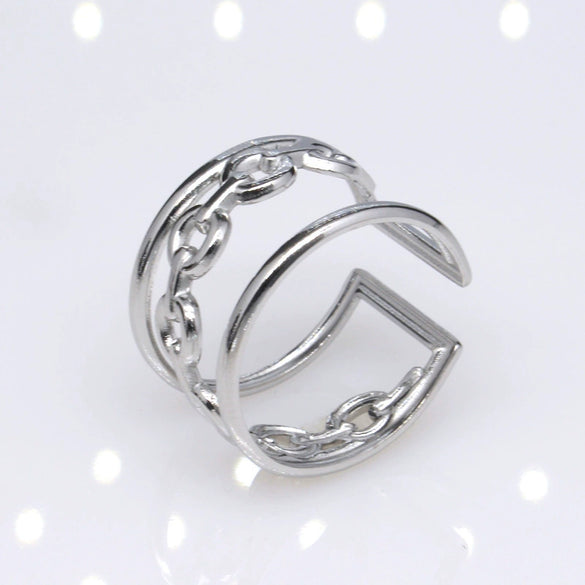Unisex Geometric Titanium Steel Open Adjustable Ring With Electroplated Finish Exaggerated Hip Hop Style Statement Band