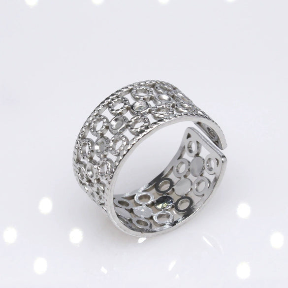 Unisex Geometric Titanium Steel Open Adjustable Ring With Electroplated Finish Exaggerated Hip Hop Style Statement Band