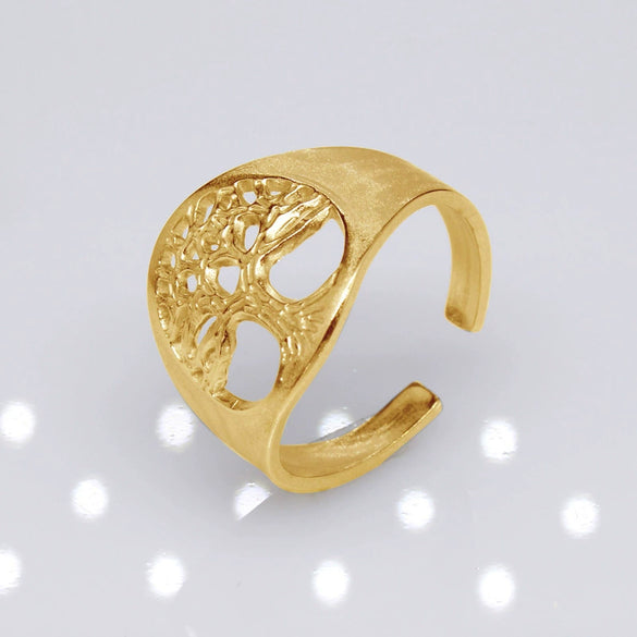 Unisex Geometric Titanium Steel Open Adjustable Ring With Electroplated Finish Exaggerated Hip Hop Style Statement Band