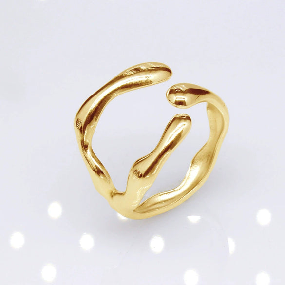 Unisex Geometric Titanium Steel Open Adjustable Ring With Electroplated Finish Exaggerated Hip Hop Style Statement Band