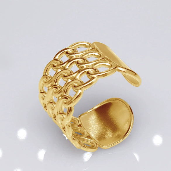 Unisex Geometric Titanium Steel Open Adjustable Ring With Electroplated Finish Exaggerated Hip Hop Style Statement Band