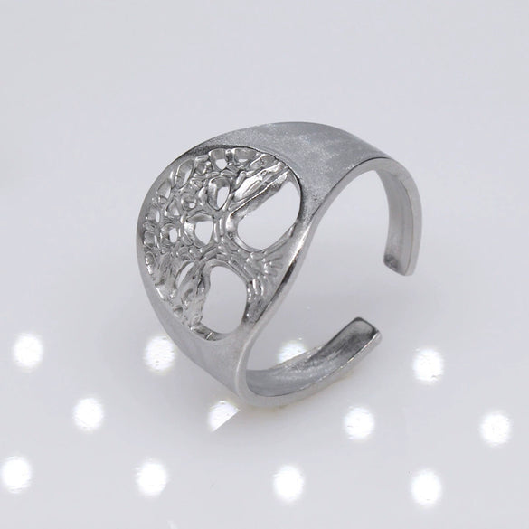 Unisex Geometric Titanium Steel Open Adjustable Ring With Electroplated Finish Exaggerated Hip Hop Style Statement Band