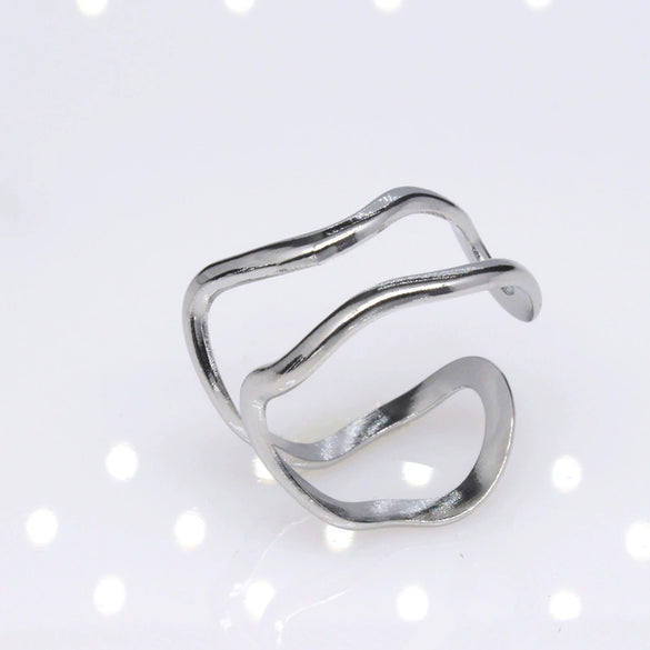 Unisex Geometric Titanium Steel Open Adjustable Ring With Electroplated Finish Exaggerated Hip Hop Style Statement Band