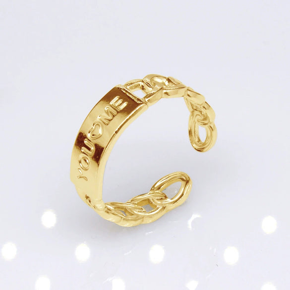 Unisex Geometric Titanium Steel Open Adjustable Ring With Electroplated Finish Exaggerated Hip Hop Style Statement Band