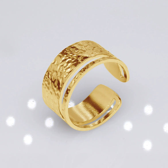 Unisex Geometric Titanium Steel Open Adjustable Ring With Electroplated Finish Exaggerated Hip Hop Style Statement Band