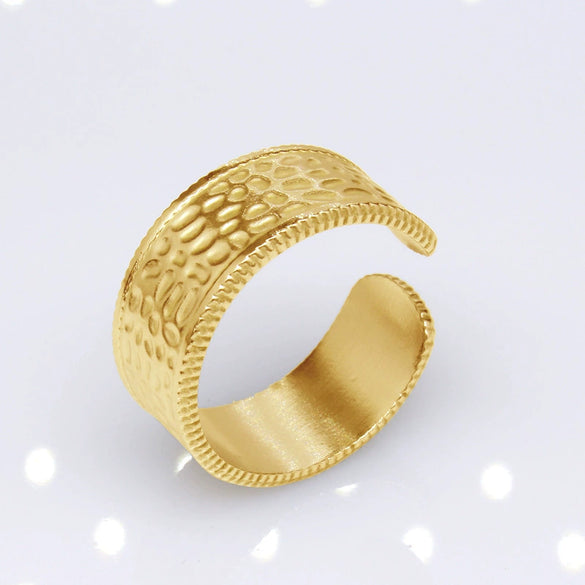 Unisex Geometric Titanium Steel Open Adjustable Ring With Electroplated Finish Exaggerated Hip Hop Style Statement Band