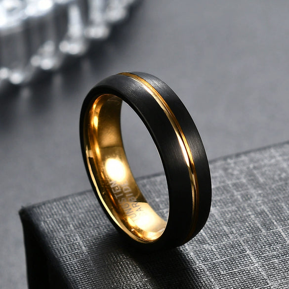 Unisex Geometric Tungsten Steel Ring With Black And Gold Electroplated Finish Wholesale Fashion Jewelry