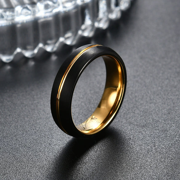 Unisex Geometric Tungsten Steel Ring With Black And Gold Electroplated Finish Wholesale Fashion Jewelry