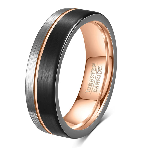 Unisex Geometric Tungsten Steel Ring With Black And Rose Gold Electroplated Mixedcolor Finish Wholesale