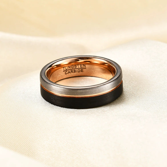 Unisex Geometric Tungsten Steel Ring With Black And Rose Gold Electroplated Mixedcolor Finish Wholesale