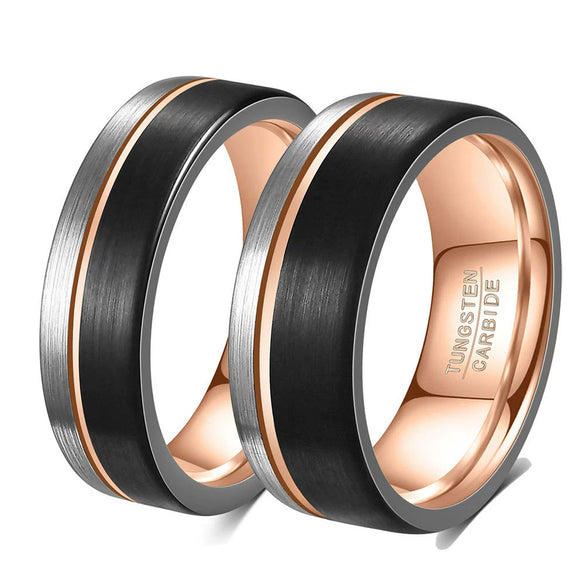 Unisex Geometric Tungsten Steel Ring With Black And Rose Gold Electroplated Mixedcolor Finish Wholesale