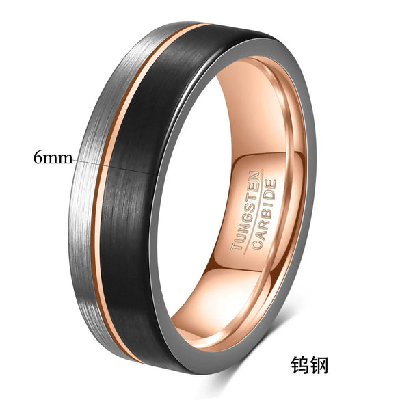 Unisex Geometric Tungsten Steel Ring With Black And Rose Gold Electroplated Mixedcolor Finish Wholesale