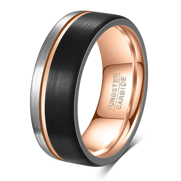 Unisex Geometric Tungsten Steel Ring With Black And Rose Gold Electroplated Mixedcolor Finish Wholesale