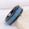 Unisex Geometric Tungsten Steel Ring With Black Electroplated Finish And Blue Carbon Fiber Inlay
