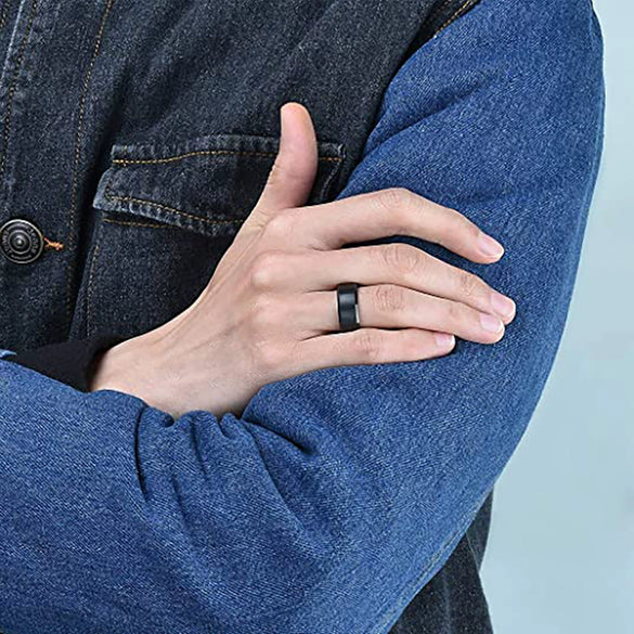 Unisex Geometric Tungsten Steel Ring With Black Matte Brushed Finish And Electroplated Surface For Women And Men