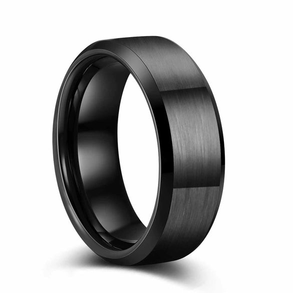 Unisex Geometric Tungsten Steel Ring With Black Matte Brushed Finish And Electroplated Surface For Women And Men