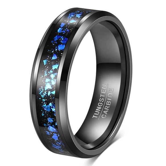Unisex Geometric Tungsten Steel Ring With Blue Gemstone And Vacuum Plated Finish Wholesale Fashion Jewelry