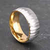 Unisex Gold Plated Tungsten Steel Ring With Hand Hammered Geometric Texture And Matte Finish Light Luxury Jewelry