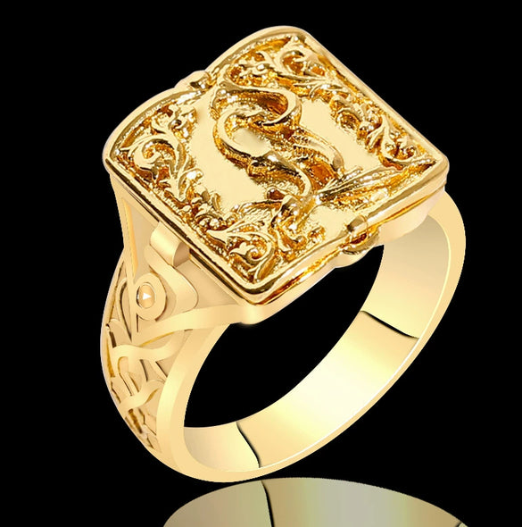 Unisex Gold Tone Copper Ring With Skull Carved Pattern Geometric Shape Electroplated Fashion Jewelry