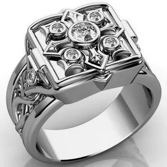 Unisex Gold Tone Copper Ring With Skull Carved Pattern Geometric Shape Electroplated Fashion Jewelry