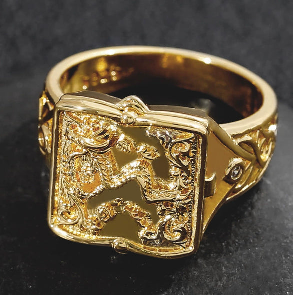 Unisex Gold Tone Copper Ring With Skull Carved Pattern Geometric Shape Electroplated Fashion Jewelry