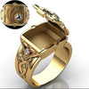 Unisex Gold Tone Copper Ring With Skull Carved Pattern Geometric Shape Electroplated Fashion Jewelry