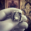 Unisex Gothic Geometric Owl Eye Ring In Electroplated Copper With Retro Blue Eye Design Wholesale Jewelry