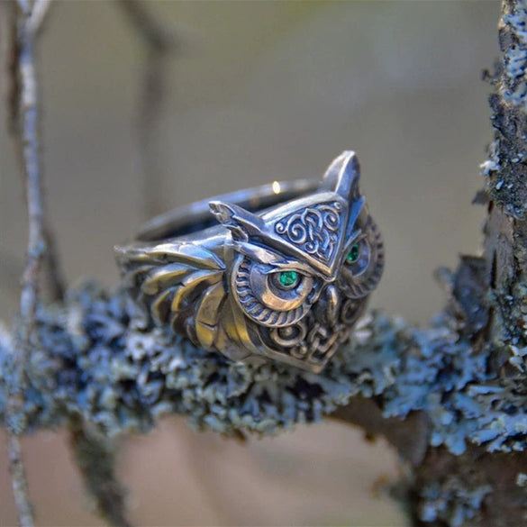 Unisex Gothic Geometric Owl Eye Ring In Electroplated Copper With Retro Blue Eye Design Wholesale Jewelry