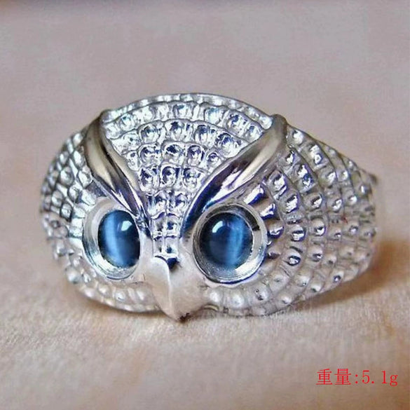 Unisex Gothic Geometric Owl Eye Ring In Electroplated Copper With Retro Blue Eye Design Wholesale Jewelry