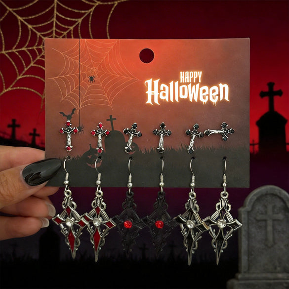 Unisex Gothic Zinc Alloy Cross Tassel Earrings With Stainless Steel Posts Electroplated Geometric Halloween Festival Design