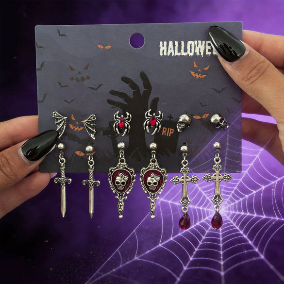 Unisex Gothic Zinc Alloy Cross Tassel Earrings With Stainless Steel Posts Electroplated Geometric Halloween Festival Design