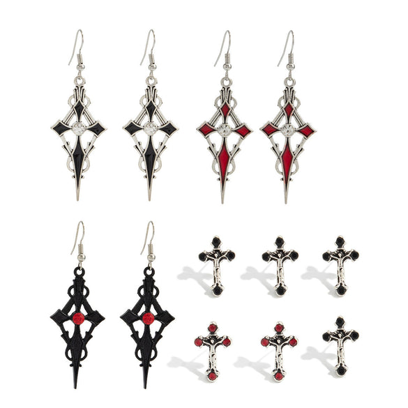 Unisex Gothic Zinc Alloy Cross Tassel Earrings With Stainless Steel Posts Electroplated Geometric Halloween Festival Design