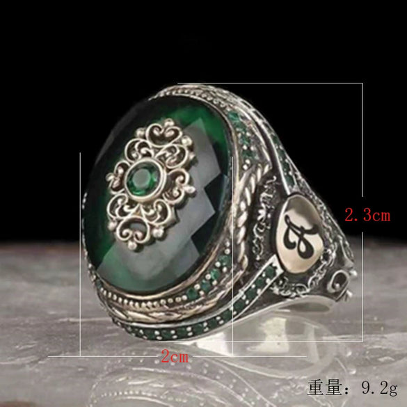 Unisex Green Zircon Geometric Ring Retro Alloy Jewelry With Electroplated Finish For Men And Women