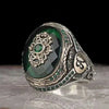 Unisex Green Zircon Geometric Ring Retro Alloy Jewelry With Electroplated Finish For Men And Women