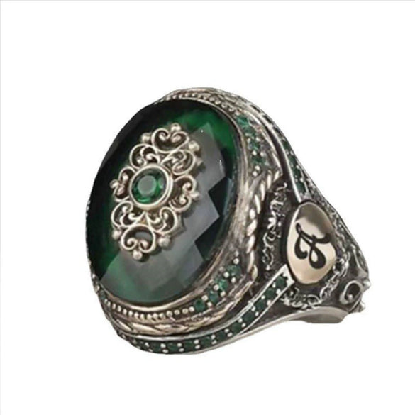 Unisex Green Zircon Geometric Ring Retro Alloy Jewelry With Electroplated Finish For Men And Women