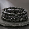 Unisex Handmade Black Gallstone Copper Alloy Geometric Beaded Bracelet With Cross Dumbbell Zircon Crown Design
