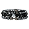 Unisex Handmade Black Gallstone Copper Alloy Geometric Beaded Bracelet With Cross Dumbbell Zircon Crown Design