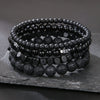 Unisex Handmade Black Gallstone Copper Alloy Geometric Beaded Bracelet With Cross Dumbbell Zircon Crown Design