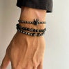 Unisex Handmade Black Gallstone Copper Alloy Geometric Beaded Bracelet With Cross Dumbbell Zircon Crown Design