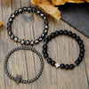Unisex Handmade Black Gallstone Copper Alloy Geometric Beaded Bracelet With Cross Dumbbell Zircon Crown Design