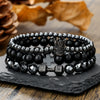 Unisex Handmade Black Gallstone Copper Alloy Geometric Beaded Bracelet With Cross Dumbbell Zircon Crown Design