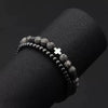 Unisex Handmade Copper Geometric Beaded Bracelet With Hematite Cross Natural Lava Tiger Eye