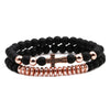 Unisex Handmade Copper Geometric Beaded Bracelet With Hematite Cross Natural Lava Tiger Eye