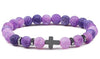 Unisex Handmade Copper Geometric Beaded Bracelet With Hematite Cross Natural Lava Tiger Eye
