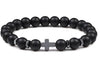 Unisex Handmade Copper Geometric Beaded Bracelet With Hematite Cross Natural Lava Tiger Eye