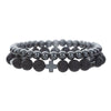 Unisex Handmade Copper Geometric Beaded Bracelet With Hematite Cross Natural Lava Tiger Eye